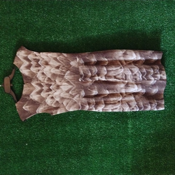 ANTONIO MELANI Brown and Cream Pleated Sheath Midi Dress - Picture 4 of 4